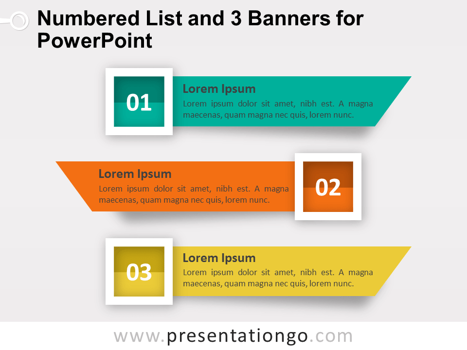 Numbered List with 3 Banners for PowerPoint