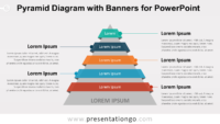 Pyramid Diagram with Banners or Ribbons for PowerPoint