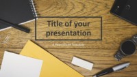 Flat Lay Wood Office Desk PowerPoint Template