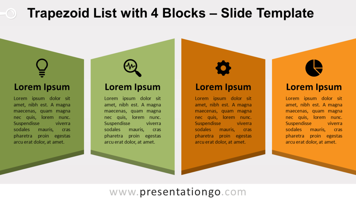 Trapezoid List w/ 4 Blocks for PowerPoint and Google Slides
