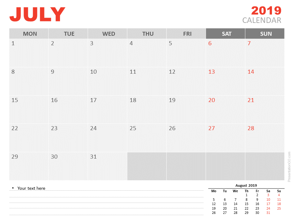 july 2019 calendar for powerpoint and google slides free july calendar