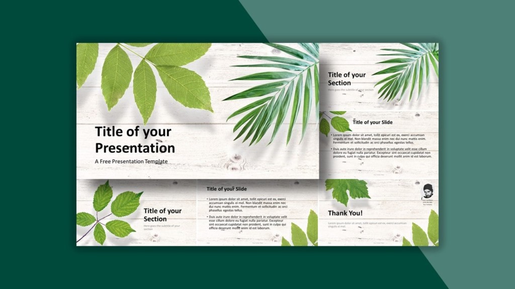 Green Leaves Flat Lay Template for PowerPoint