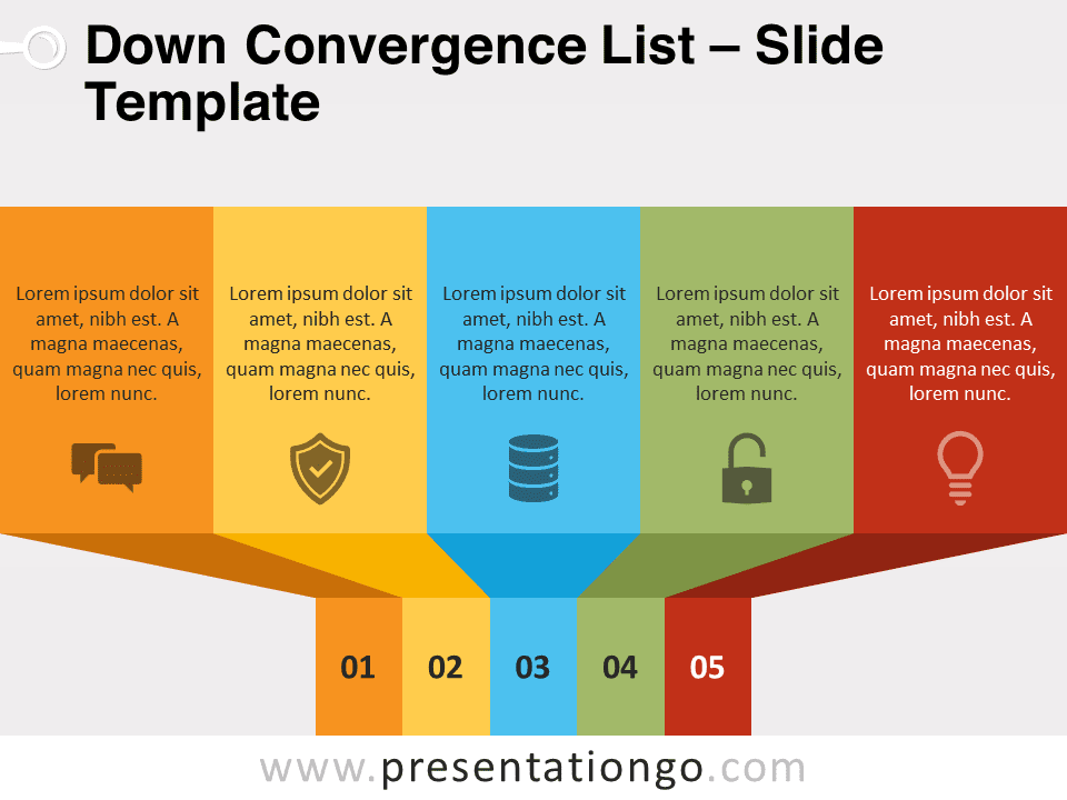 Preview of the Down Convergence List PowerPoint template slide