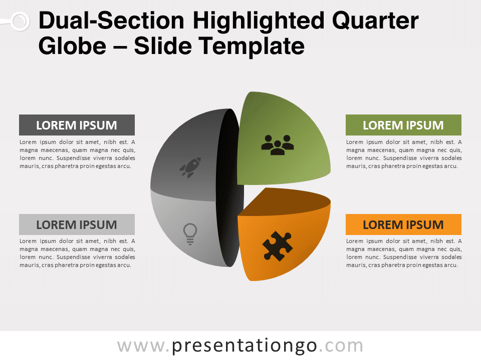 Preview of Dual-Section Highlighted Quarter Globe template for PowerPoint presentations.