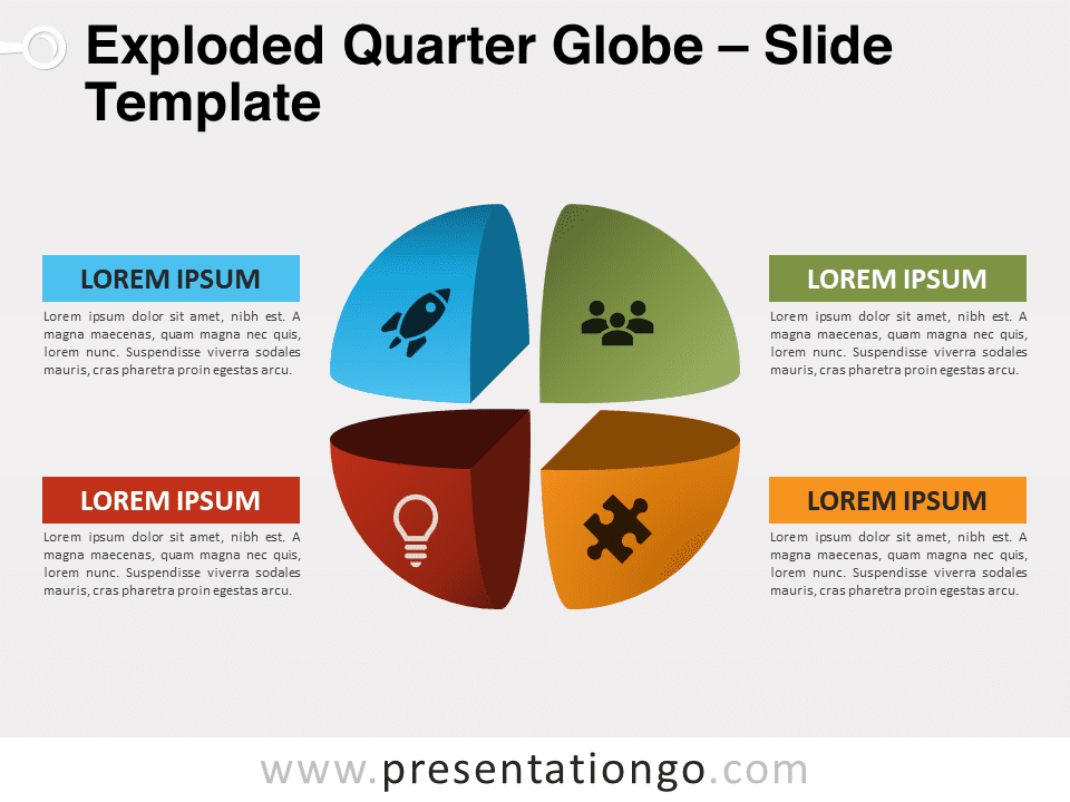 Preview of Exploded Quarter Globe PowerPoint Template with Colorful Segments