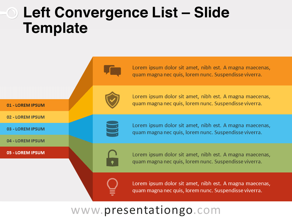 A preview of the Left Convergence List design for PowerPoint presentations.