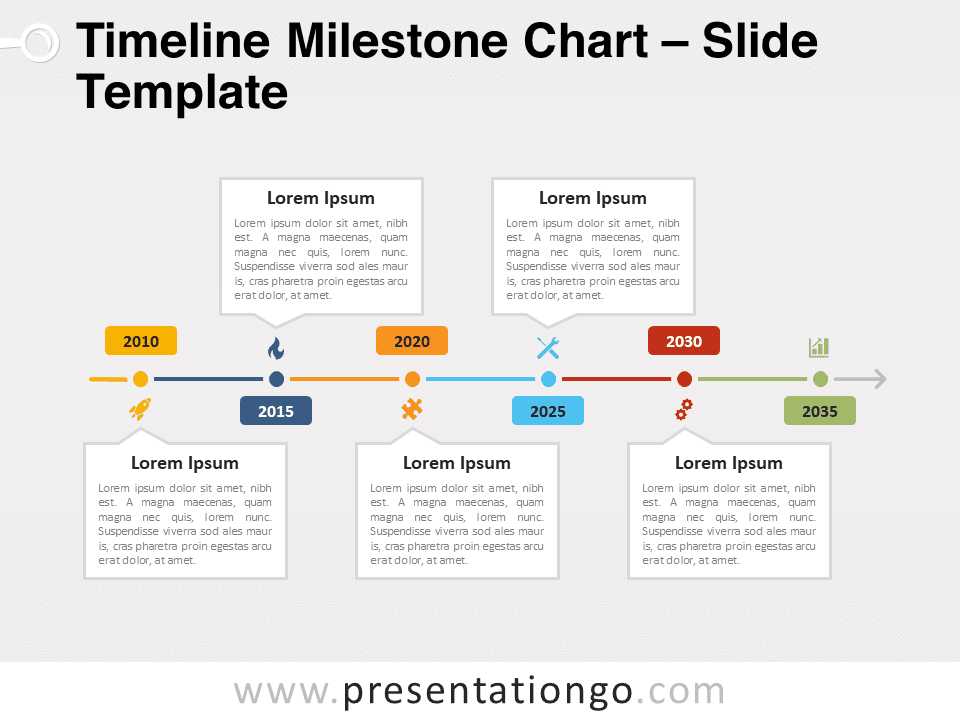 A colorful timeline milestone chart for PowerPoint presentations.