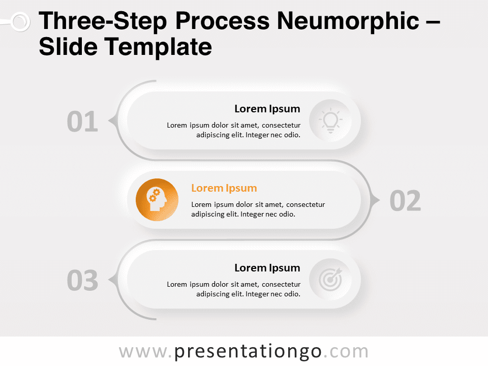 Preview of Three-Step Process Neumorphic PowerPoint template showcasing workflow steps