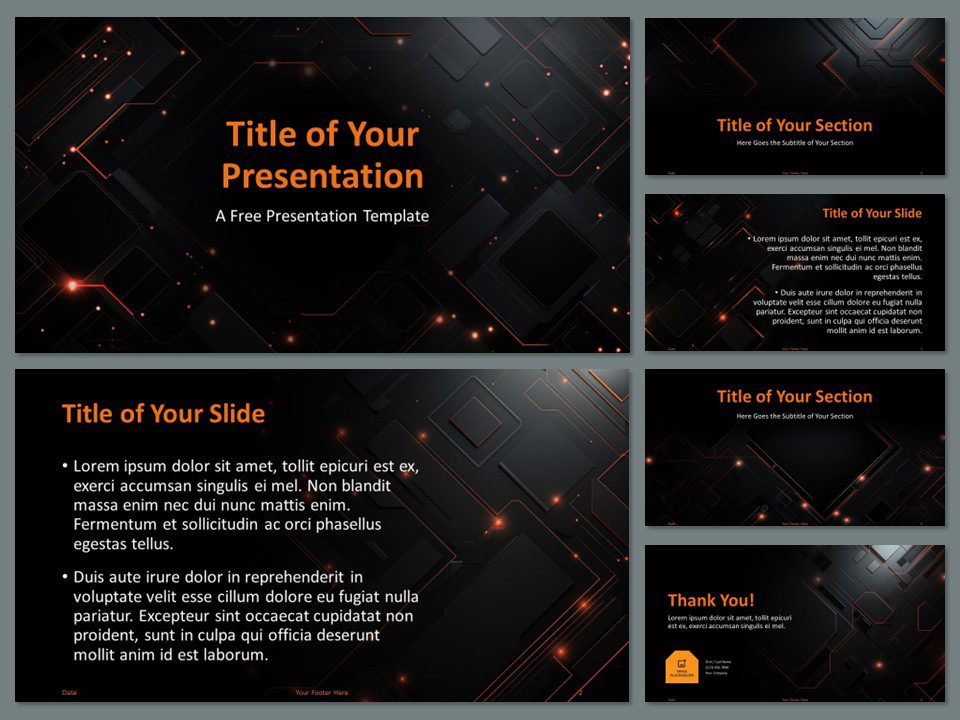 Preview of the Digital Nexus PowerPoint Template showcasing the six-slide layout with an emphasis on the cover slide.