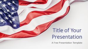 Cover slide of the US Flag PowerPoint and Google Slides template featuring the flag on the left and space for title and subtitle on the right.