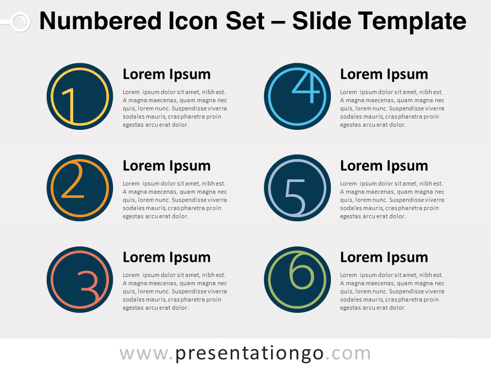 Preview of Numbered Icon Set featuring dynamic, numbered circular icons for PowerPoint and Google Slides.