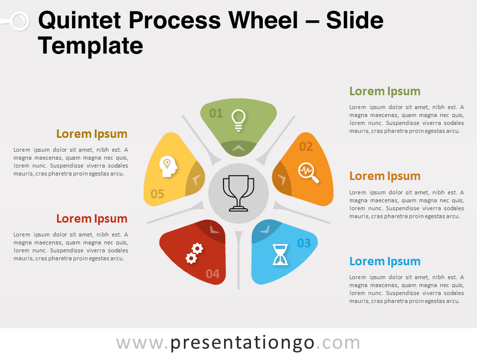 Preview of Quintet Process Wheel, an editable PowerPoint template slide.