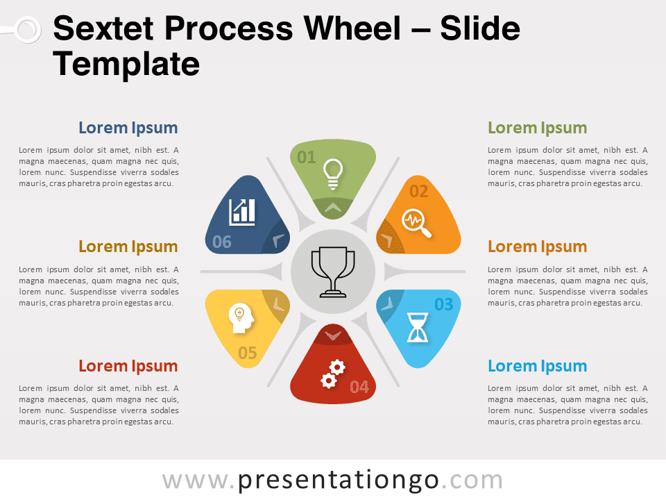 Preview of the Sextet Process Wheel presentation template, compatible with PowerPoint and Google Slides.