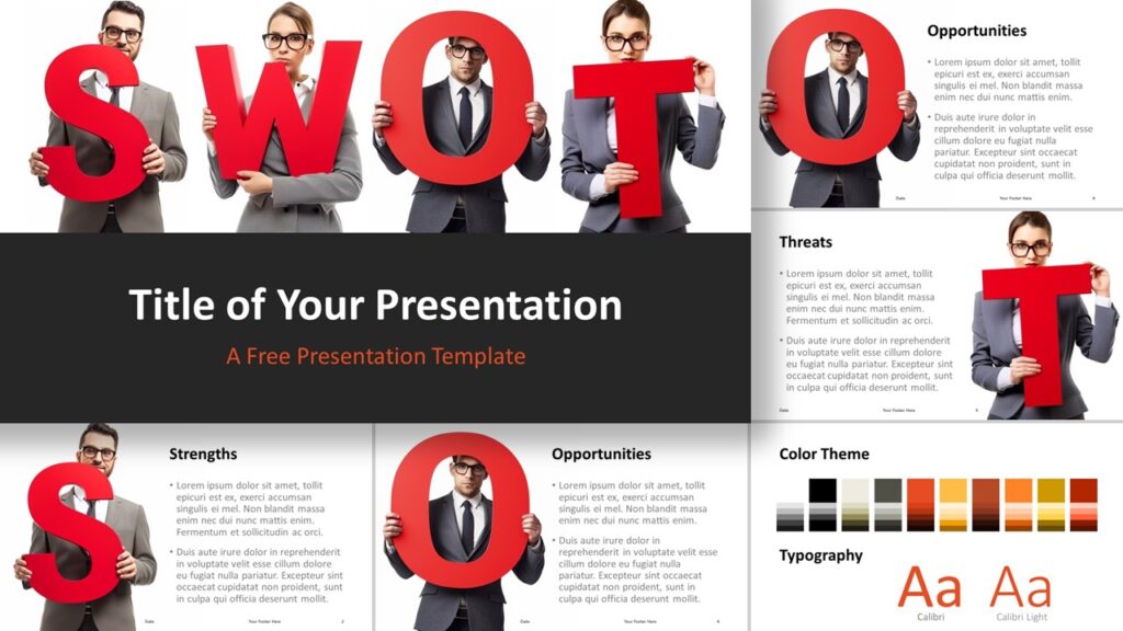 Cover slide of SWOT Team Template in widescreen format for PowerPoint and Google Slides.