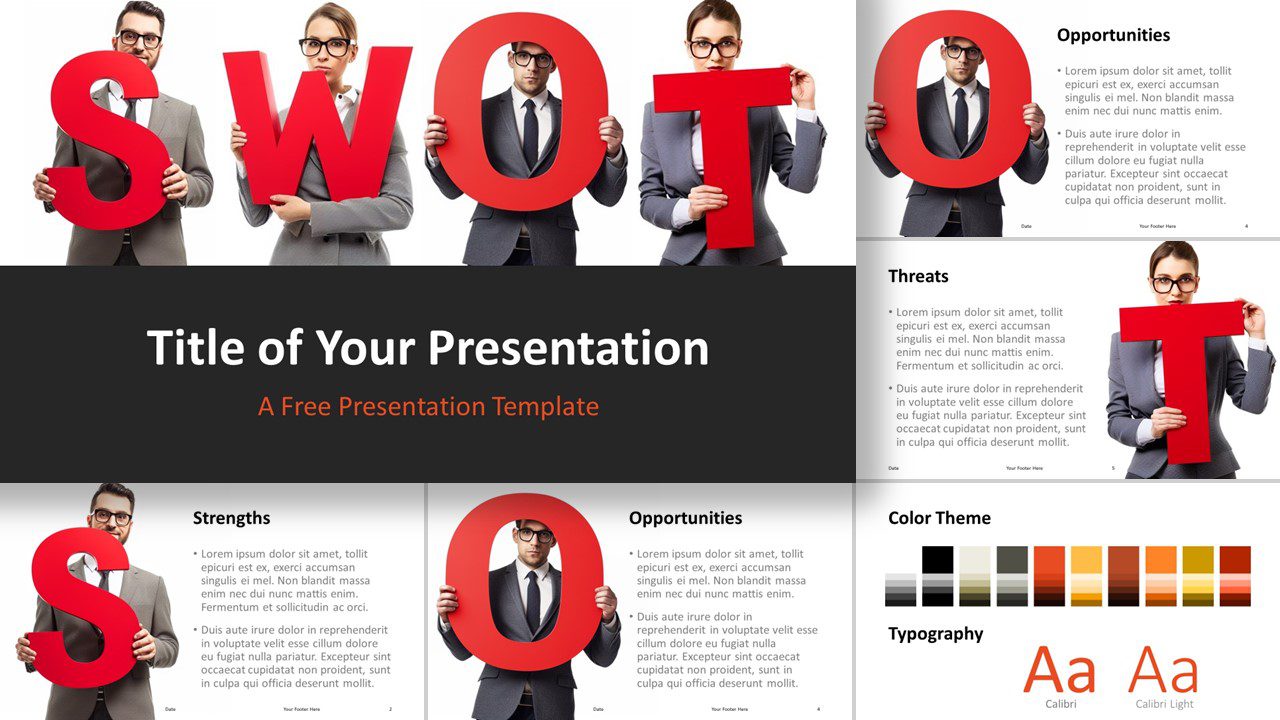 Cover slide of SWOT Team Template in widescreen format for PowerPoint and Google Slides.