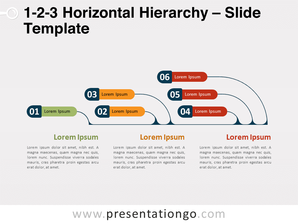 Preview of 1-2-3 Horizontal Hierarchy template for PowerPoint presentations