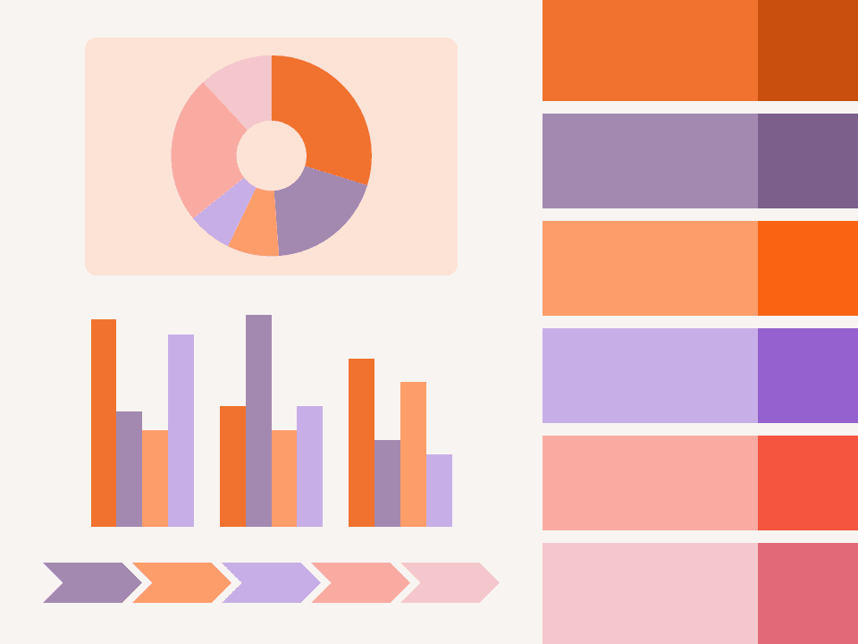 Preview of the Dusk Serenade color palette featuring Sunset Copper, Lavender Mist, Peachy Sunset, Lilac Breeze, Salmon Pink, and Rosy Dawn.