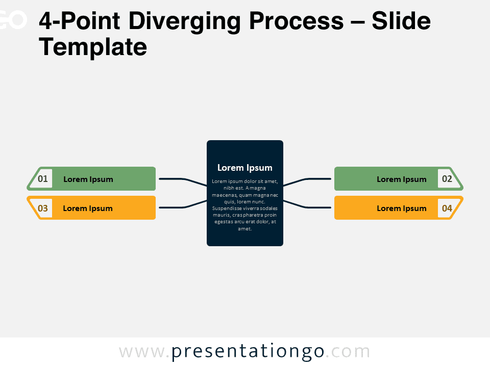 Preview of the 4-Point Diverging Process template for PowerPoint and Google Slides.