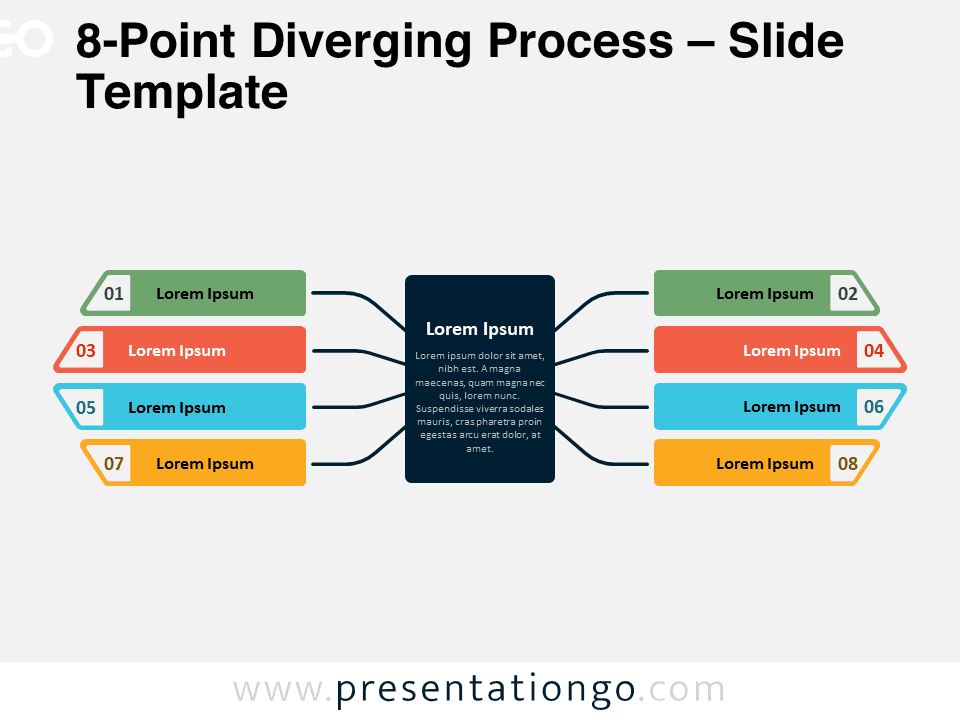 8-Point Diverging Process preview for PowerPoint and Google Slides, showcasing modern, dynamic diagram design.