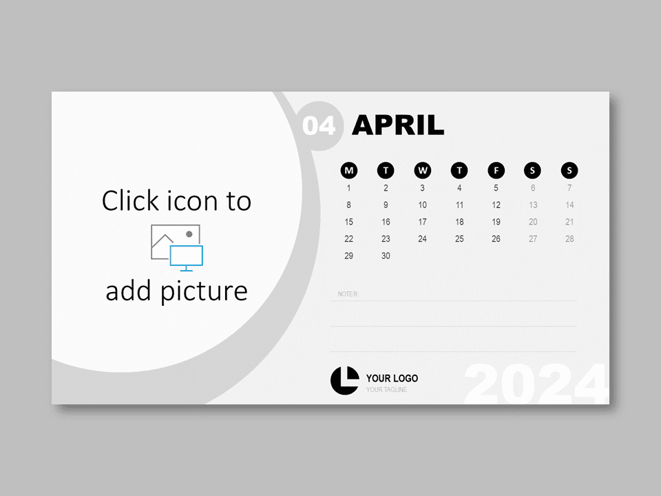 Preview image of the April 2024 Office Calendar template for PowerPoint presentations, showcasing a sleek design and interactive elements.