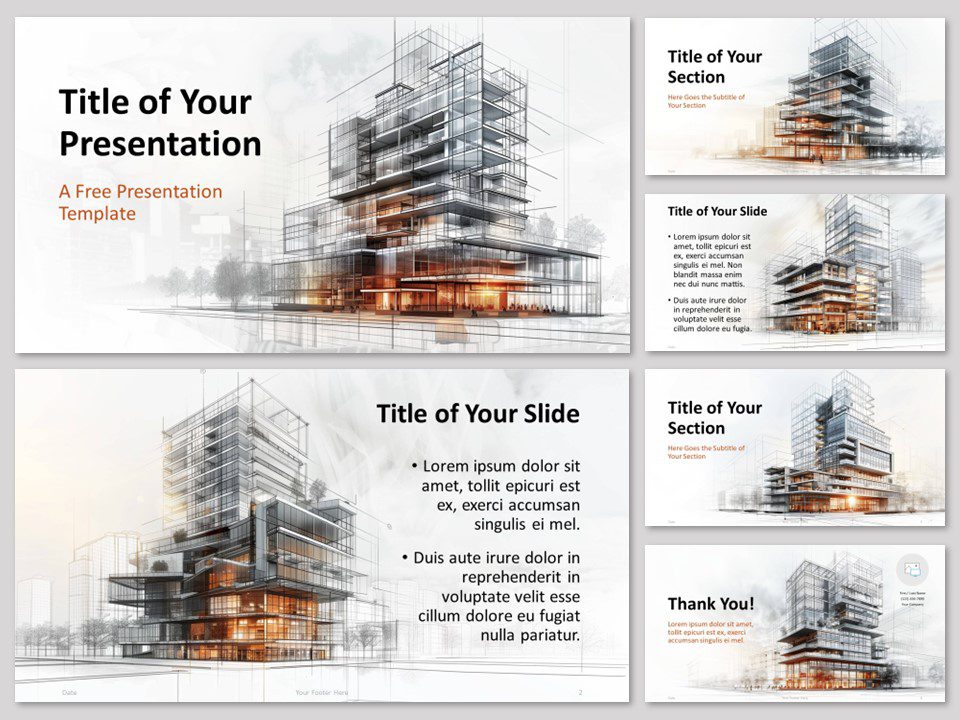 Architecture Sketch Template cover slide preview for PowerPoint presentations