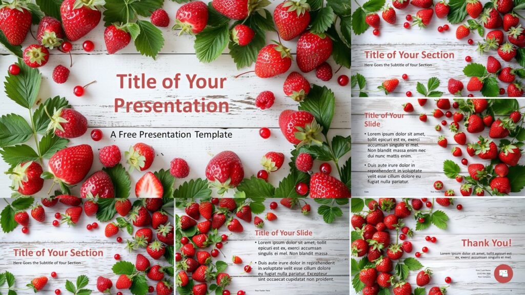 Preview of Berry Delight widescreen template for PowerPoint & Google Slides with cover slide highlighted