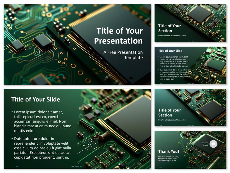 Preview of Circuitry Closeup Technology Template featuring 6 slides for PowerPoint