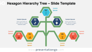 Hexagon Hierarchy Tree template with a light background for PowerPoint & Google Slides.