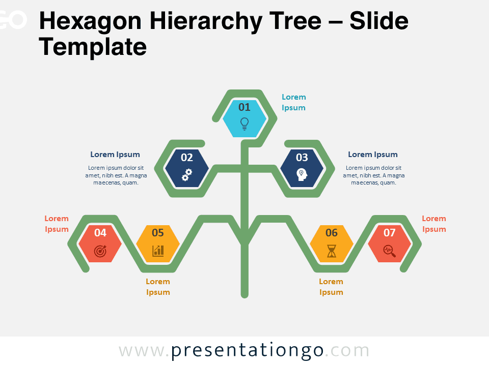 Preview of Hexagon Hierarchy Tree for PowerPoint and Google Slides presentation template.