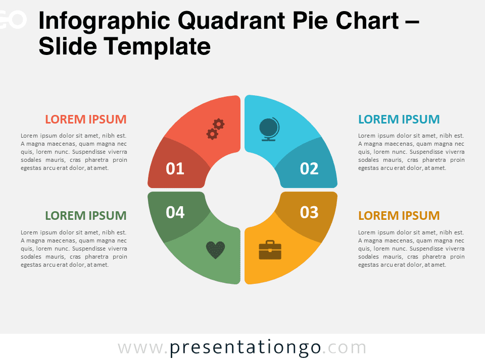 A graphical display of the Infographic Quadrant Pie Chart for PowerPoint and Google Slides, suitable for diverse presentation needs.