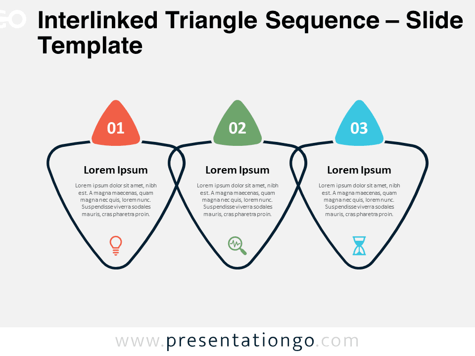 A preview of the Interlinked Triangle Sequence template for PowerPoint and Google Slides presentations.