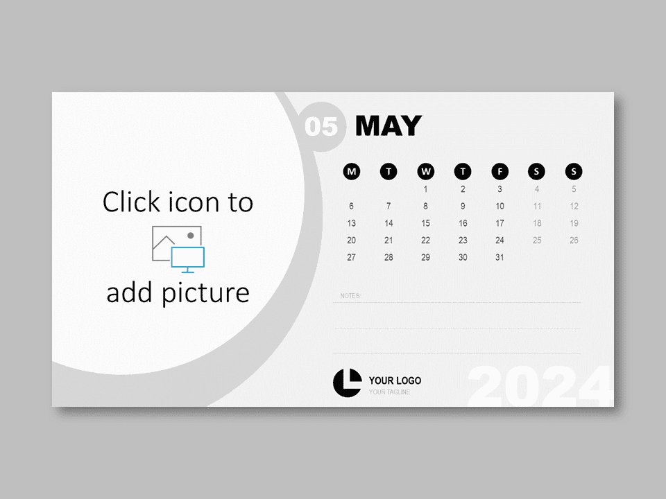 Preview of May 2024 Office Calendar template for PowerPoint presentations.