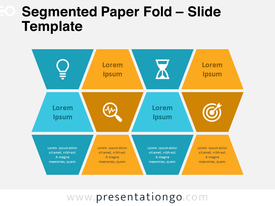 Preview of the Segmented Paper Fold template for PowerPoint and Google Slides presentations.