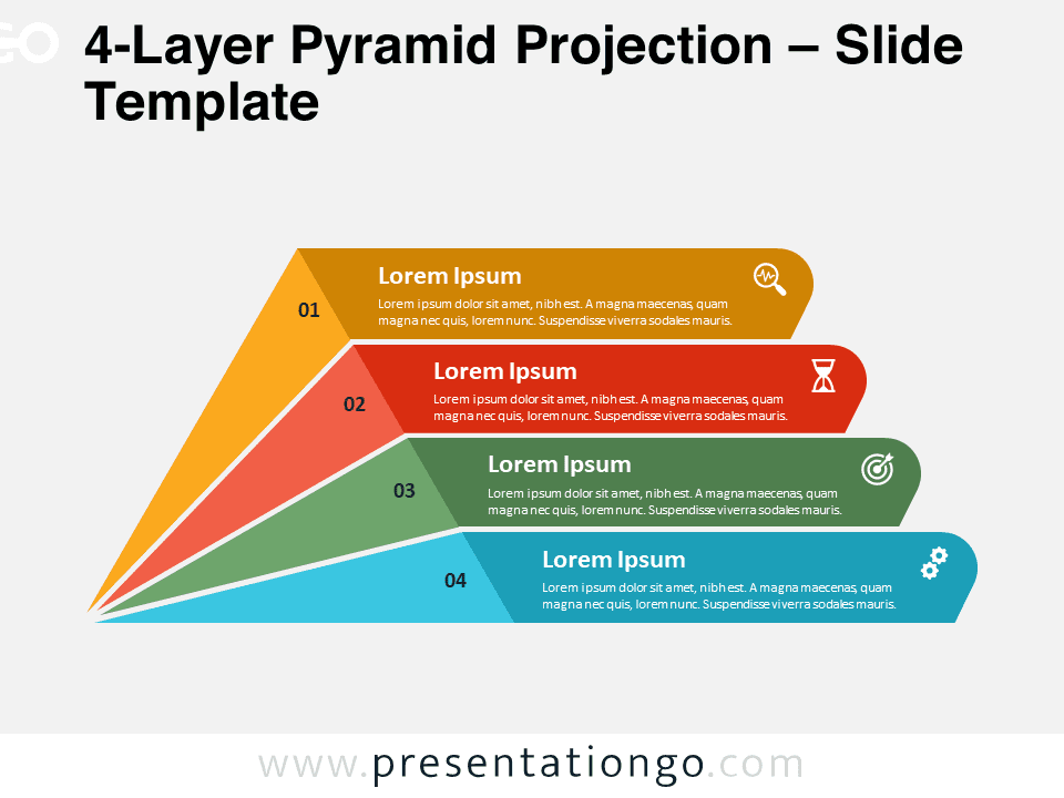 Preview of the 4-Layer Pyramid Projection slide template for PowerPoint and Google Slides, showing the segmented pyramid design.