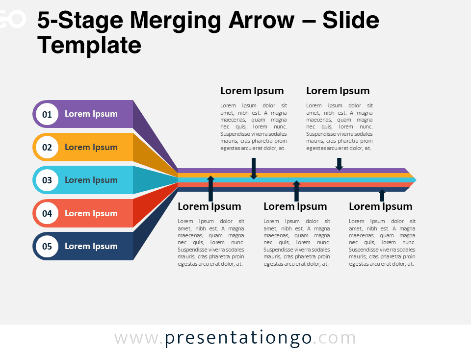 5-Stage Merging Arrow template for PowerPoint and Google Slides