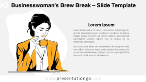 Slide of the Businesswoman’s Brew Break template for PowerPoint and Google Slides showing a light background with a minimalist design.