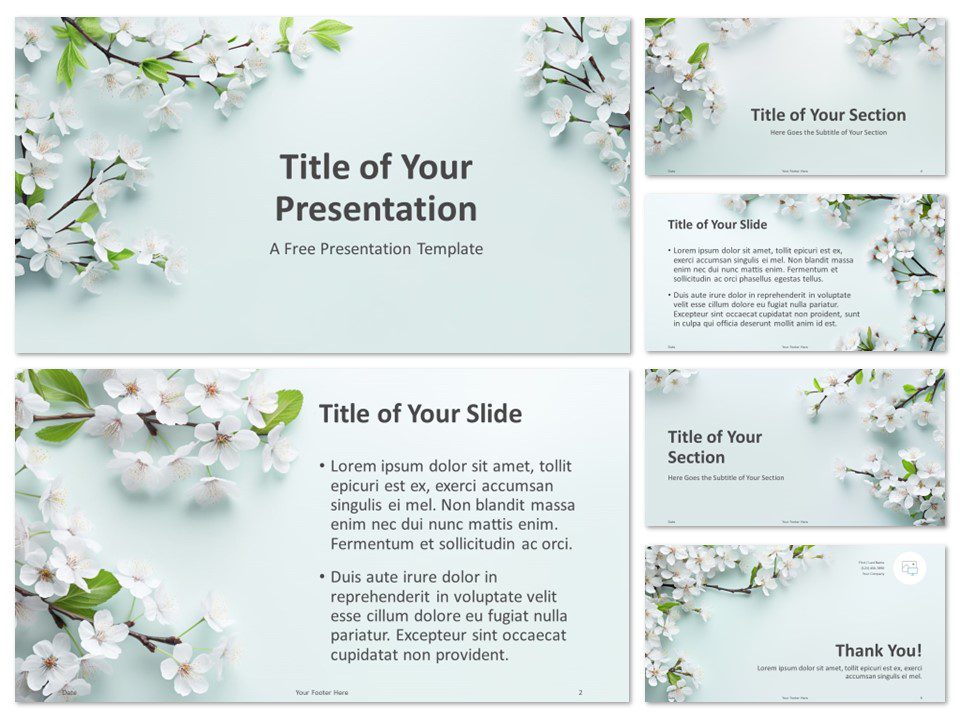 Preview of the Floral Elegance Template for PowerPoint with 6 slide layouts, featuring the cover slide prominently.