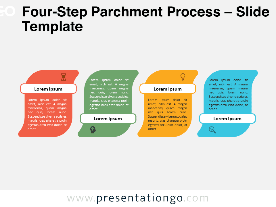 Preview of the Four-Step Parchment Process template for PowerPoint and Google Slides featuring a modern minimalist parchment design.