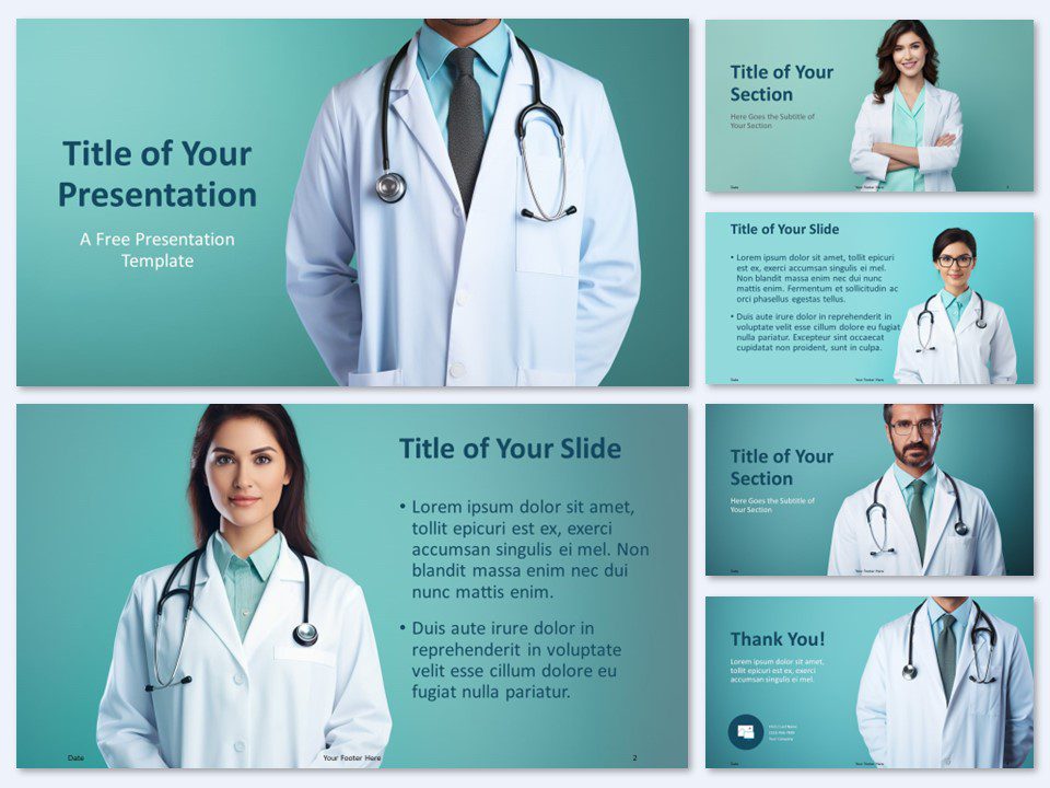 Preview of the Healthcare Professionals Template, showcasing six slides in a standard layout, featuring the cover slide.