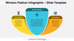 Winners Podium Infographic template slide with a light background for PowerPoint and Google Slides, featuring a podium-style diagram with icons and text placeholders.