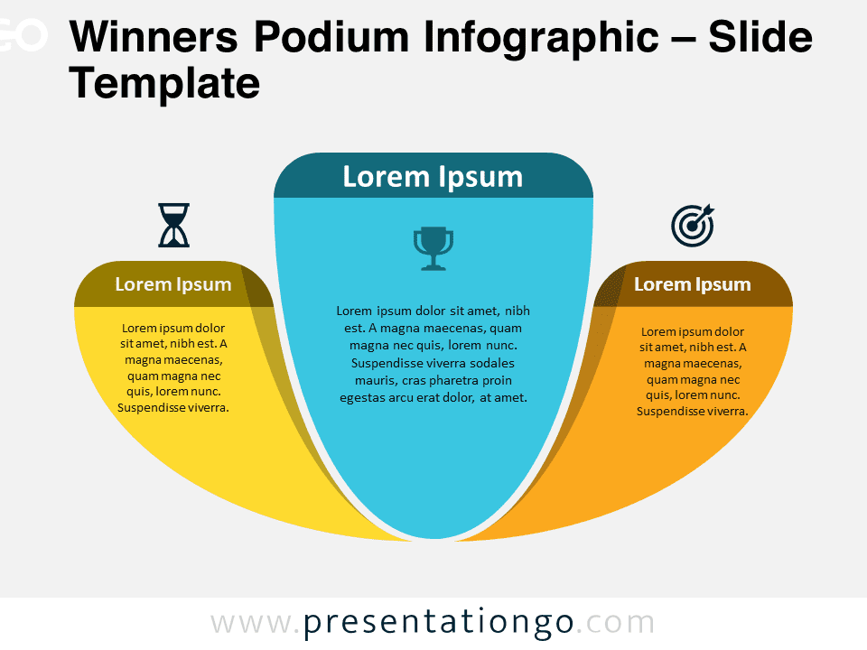 Preview of the Winners Podium Infographic template slide for PowerPoint and Google Slides, showcasing a podium-style diagram with text and icons.