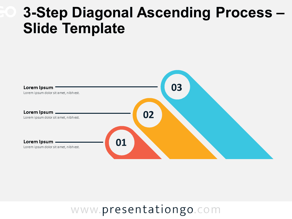 Featured image of the 3-Step Diagonal Ascending Process template for PowerPoint and Google Slides, showcasing the slide preview.