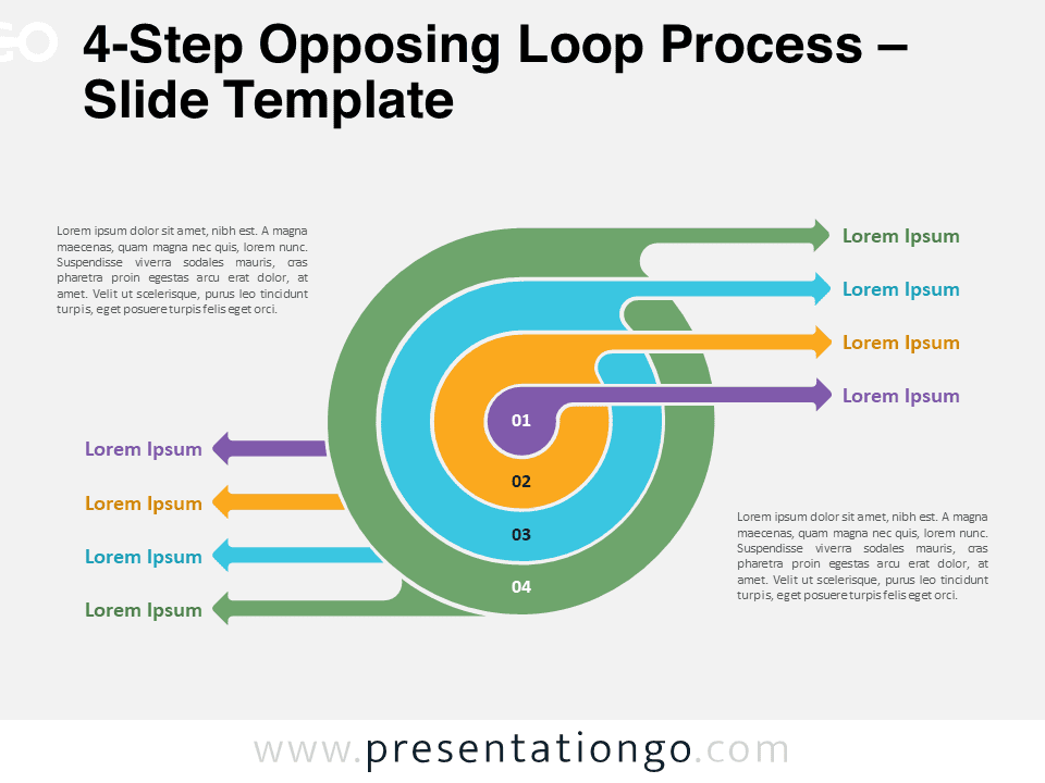 Featured image showing the 4-Step Opposing Loop Process template for PowerPoint and Google Slides with a preview of the slide design.