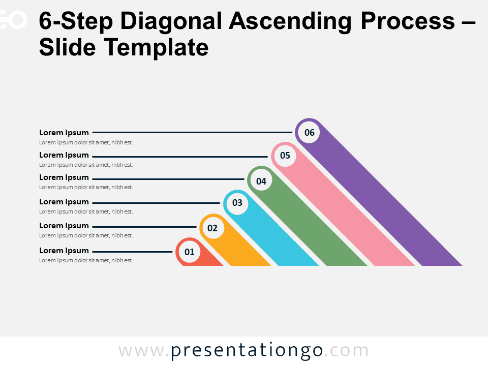 Preview of the 6-Step Diagonal Ascending Process template for PowerPoint and Google Slides, showcasing the slide design.