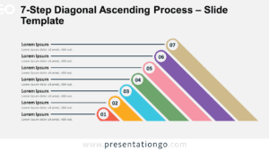 Preview of the 7-Step Diagonal Ascending Process template for PowerPoint and Google Slides with a light background, displaying the ascending blocks and connected text.