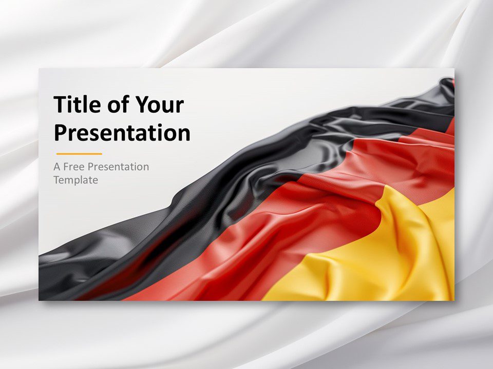 Preview of the Flag of Germany Template for PowerPoint cover slide, showcasing a detailed and realistic German flag with text placeholders.