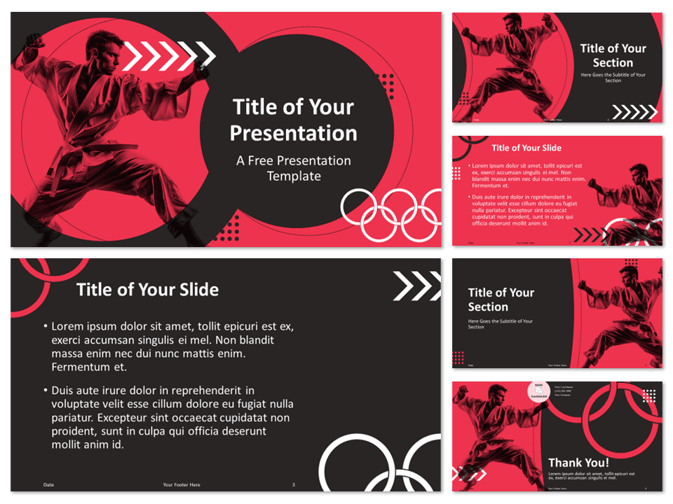 Preview of the Olympic Karate Template for PowerPoint with 6 slides, featuring the cover slide.