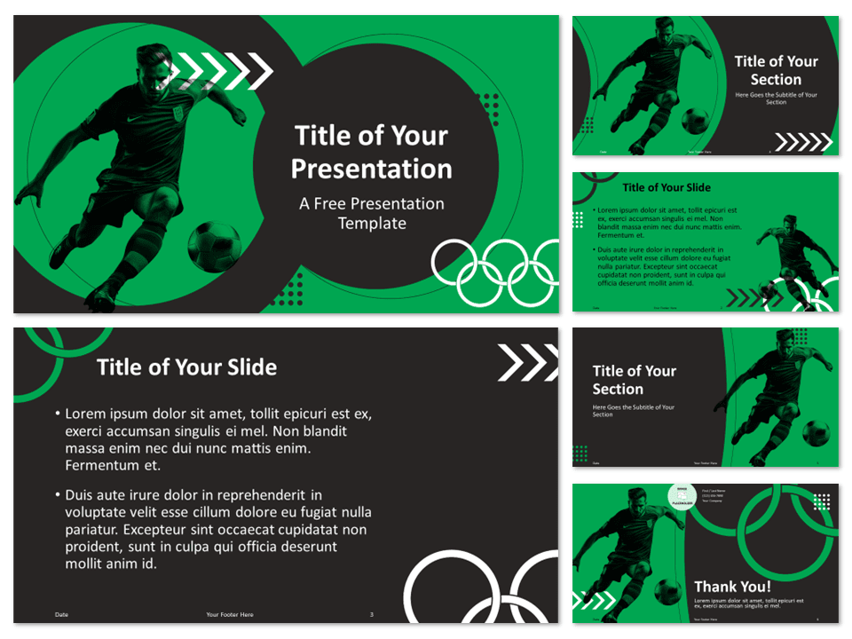 Preview of the Olympic Soccer Template for PowerPoint with 6 slides, featuring the cover slide.