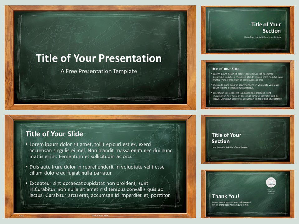 Wooden Framed Chalkboard Template preview with 6 slides, prominently showing the cover slide for PowerPoint.