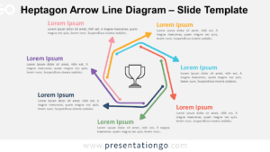 Heptagon Arrow Line Diagram for PowerPoint and Google Slides, featuring seven interconnected steps with a light background